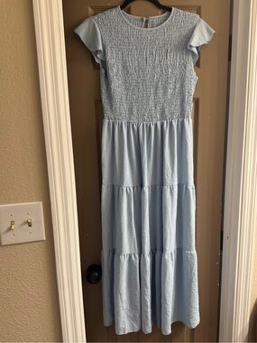 Light Blue Tiered Smocked Bodice Maxi Dress
